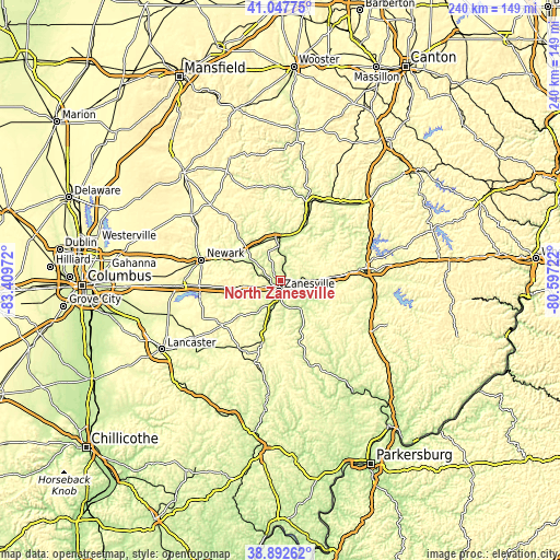 Topographic map of North Zanesville