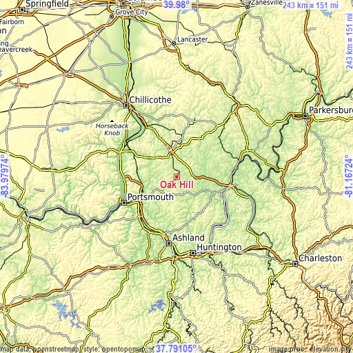 Topographic map of Oak Hill