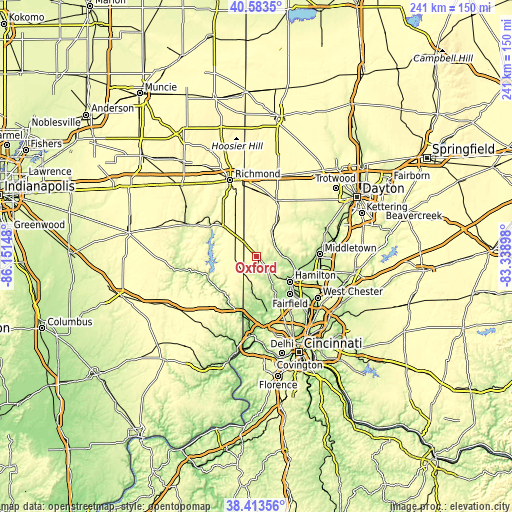 Topographic map of Oxford