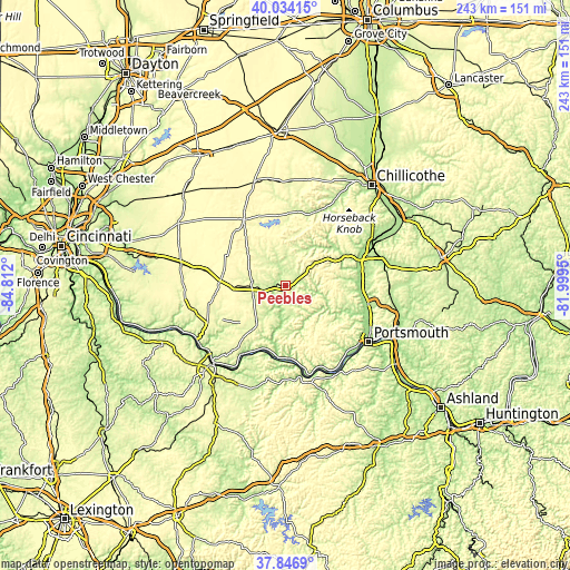 Topographic map of Peebles