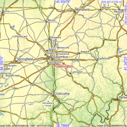 Topographic map of Pickerington