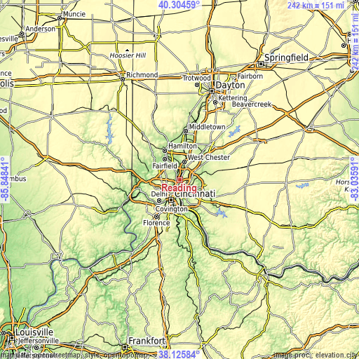 Topographic map of Reading