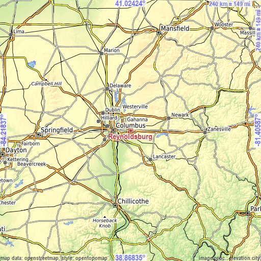 Topographic map of Reynoldsburg