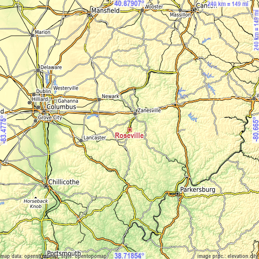 Topographic map of Roseville