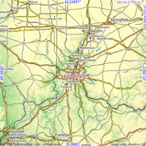 Topographic map of Saint Bernard