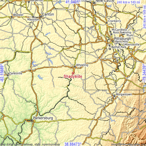 Topographic map of Shadyside