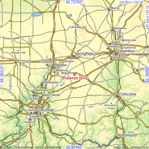 Topographic map of Shawnee Hills