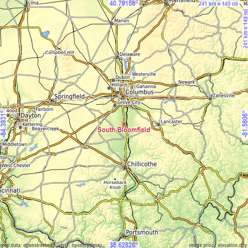 Topographic map of South Bloomfield