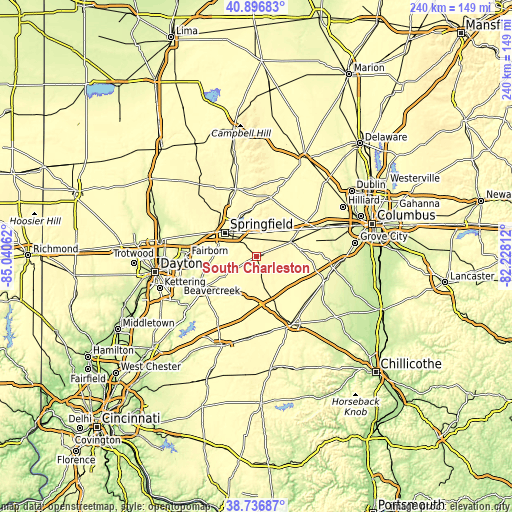 Topographic map of South Charleston