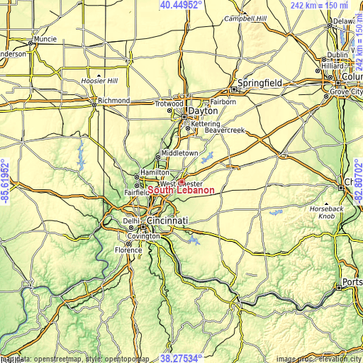 Topographic map of South Lebanon