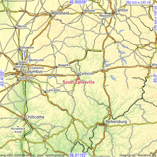 Topographic map of South Zanesville