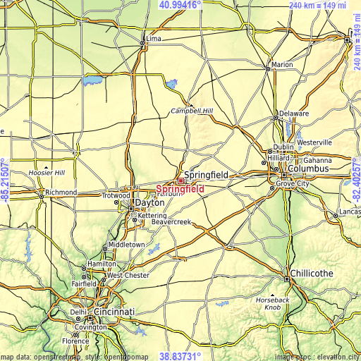 Topographic map of Springfield