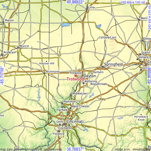 Topographic map of Trotwood