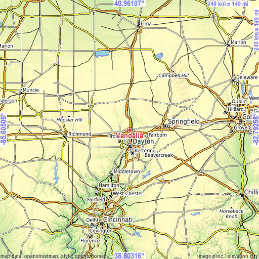 Topographic map of Vandalia