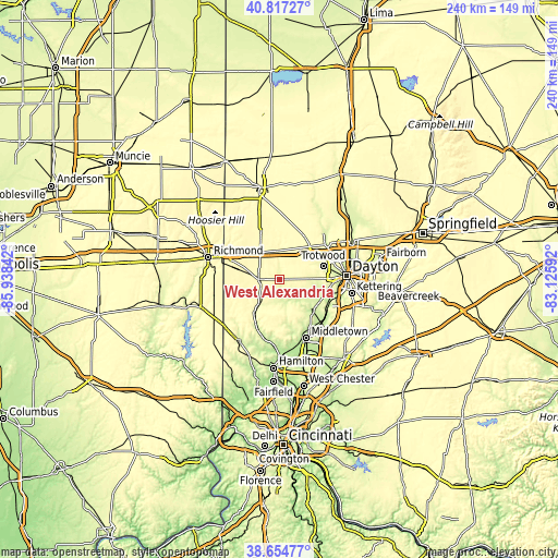 Topographic map of West Alexandria