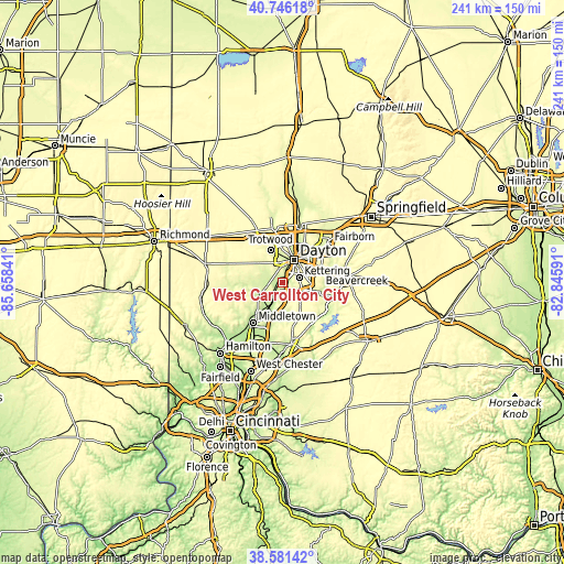 Topographic map of West Carrollton City