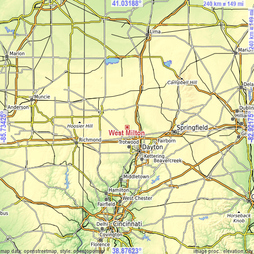 Topographic map of West Milton