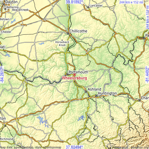 Topographic map of Wheelersburg
