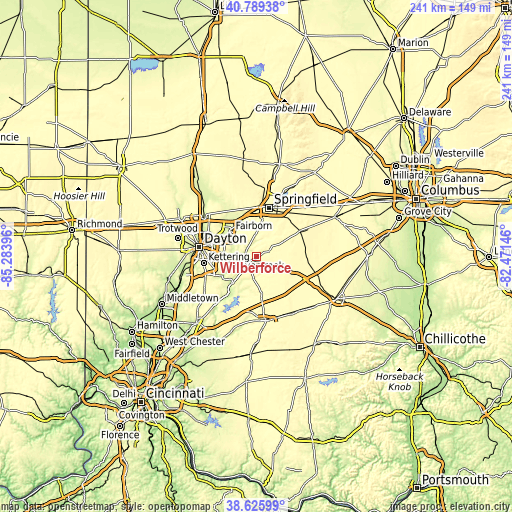 Topographic map of Wilberforce