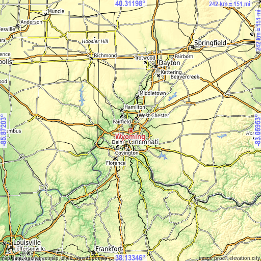 Topographic map of Wyoming