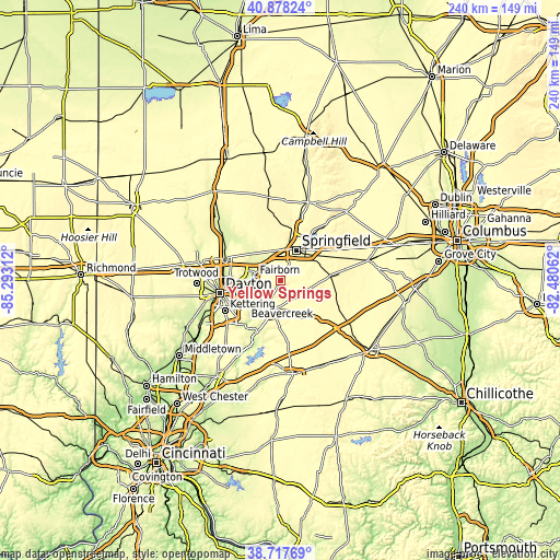 Topographic map of Yellow Springs