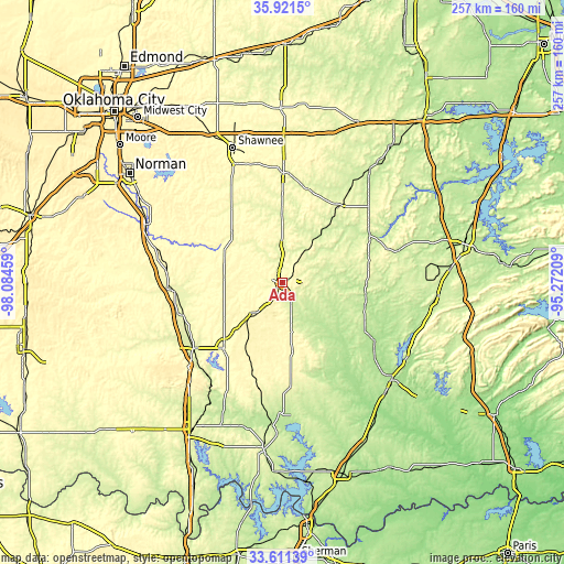 Topographic map of Ada