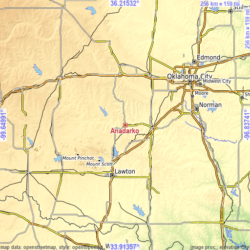 Topographic map of Anadarko