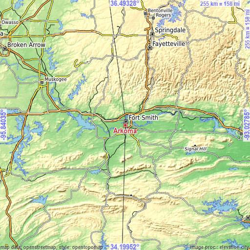 Topographic map of Arkoma