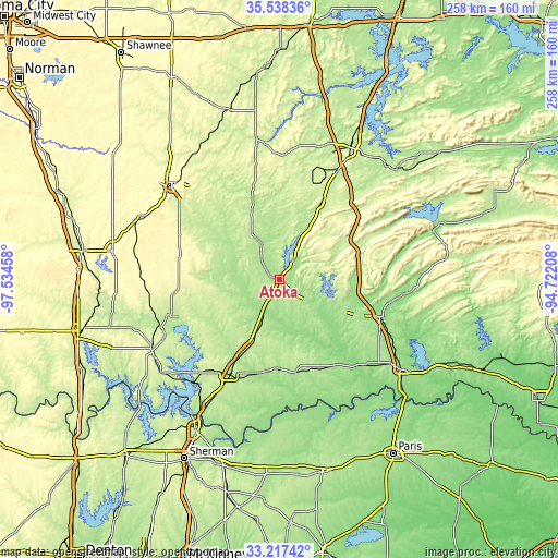 Topographic map of Atoka