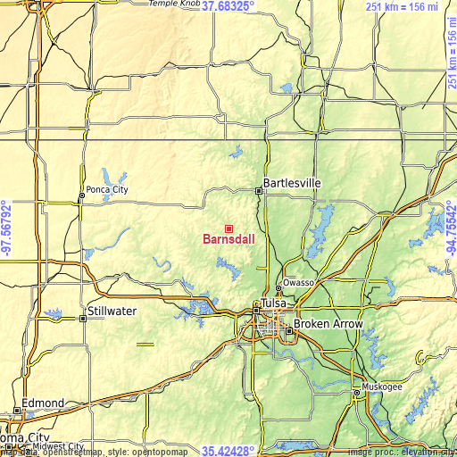 Topographic map of Barnsdall