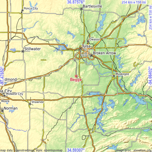 Topographic map of Beggs