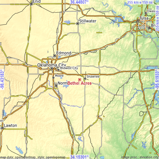 Topographic map of Bethel Acres