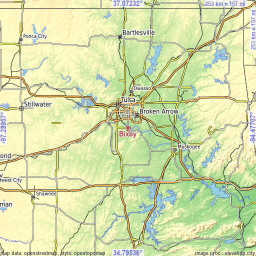 Topographic map of Bixby