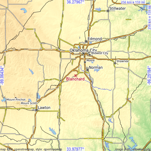 Topographic map of Blanchard
