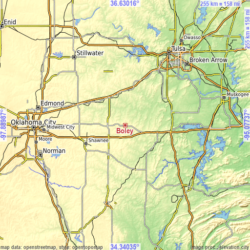 Topographic map of Boley