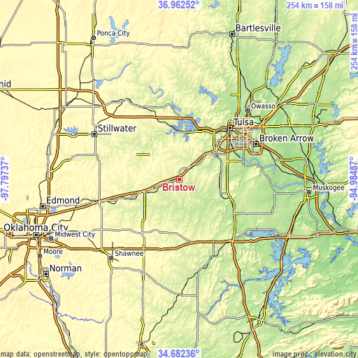 Topographic map of Bristow