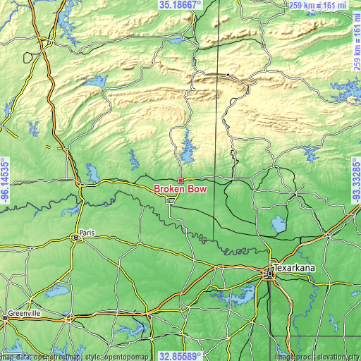 Topographic map of Broken Bow