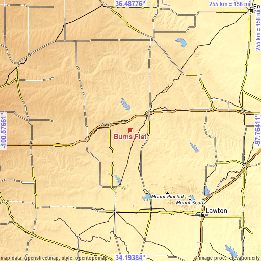 Topographic map of Burns Flat