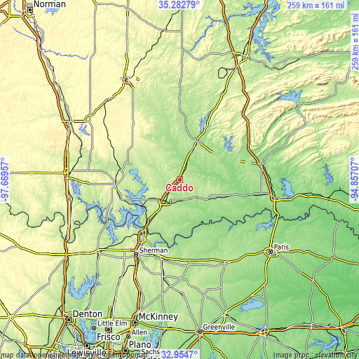 Topographic map of Caddo