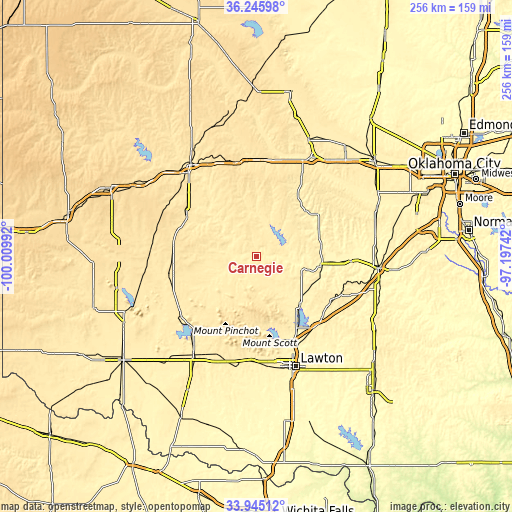 Topographic map of Carnegie