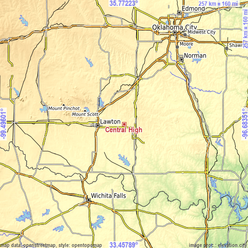 Topographic map of Central High