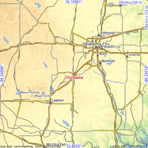 Topographic map of Chickasha