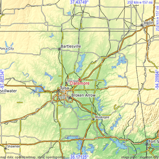 Topographic map of Claremore