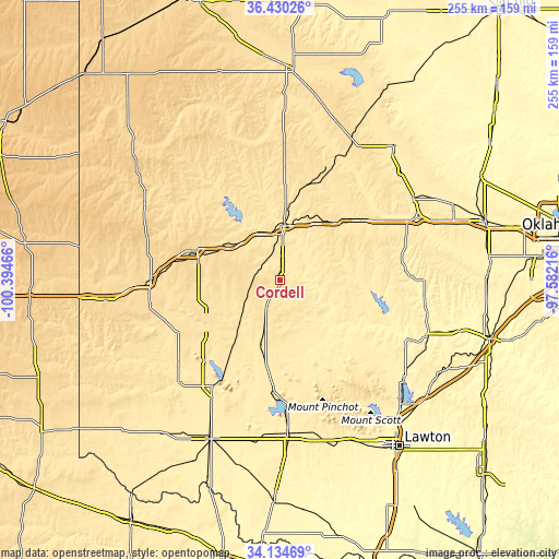 Topographic map of Cordell