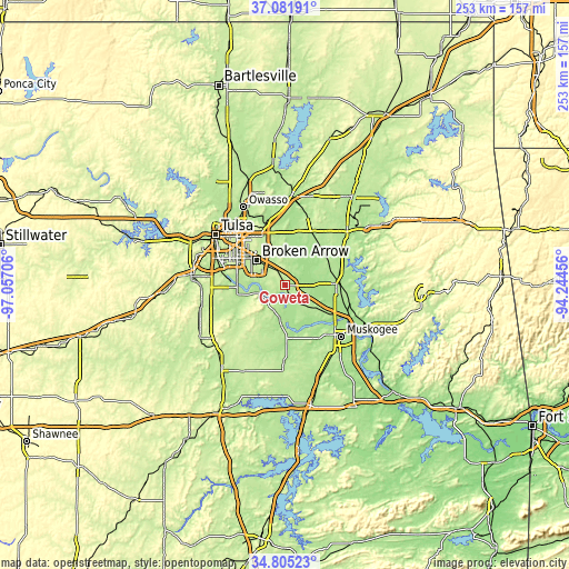 Topographic map of Coweta