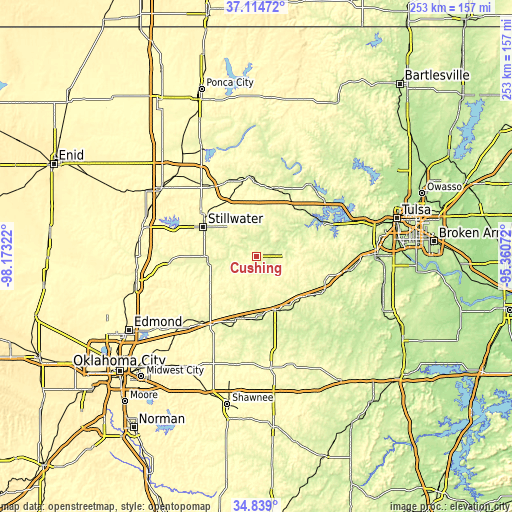 Topographic map of Cushing