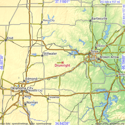 Topographic map of Drumright