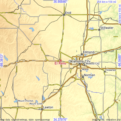 Topographic map of El Reno