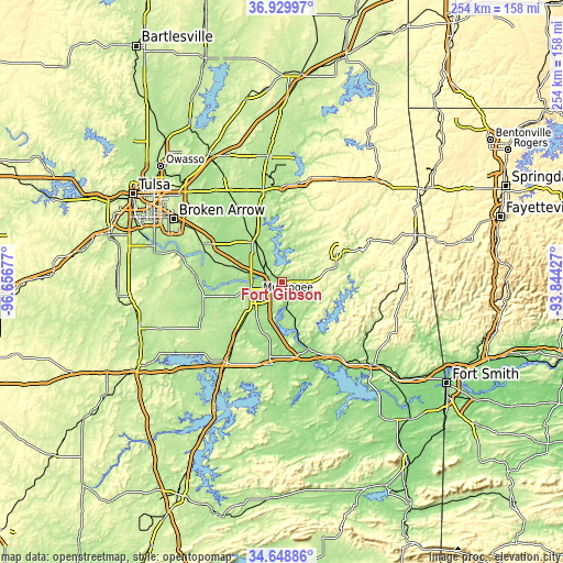 Topographic map of Fort Gibson