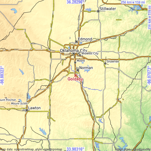 Topographic map of Goldsby